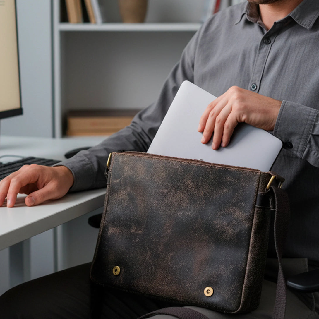 personalized leather wallet and belt gift set for men displayed in brown leather bag